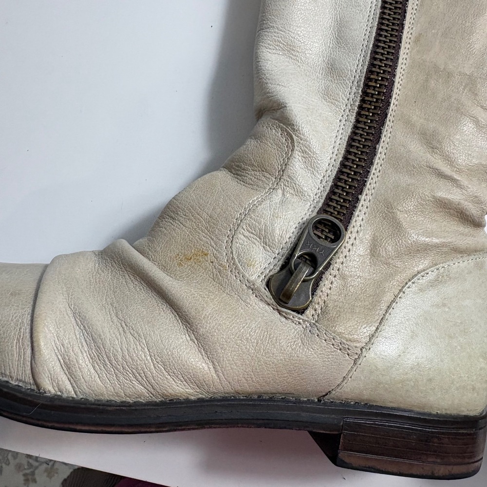 Steve Madden Linderr Cream Leather Tall Slouchy Boots Bone Off White Boho - Picture 7 of 15